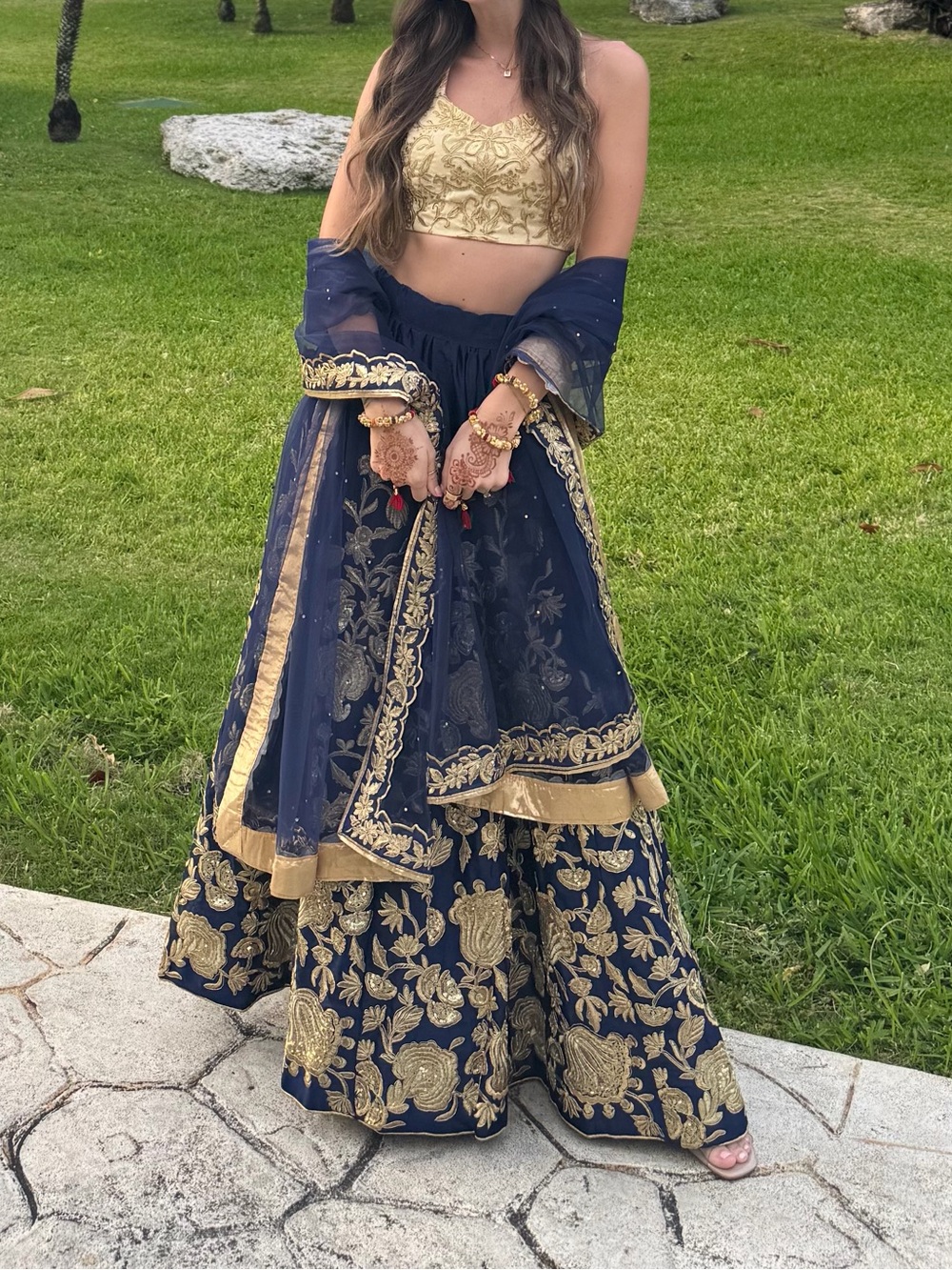 Embroidered Navy and Gold A-Line Lehenga Skirt